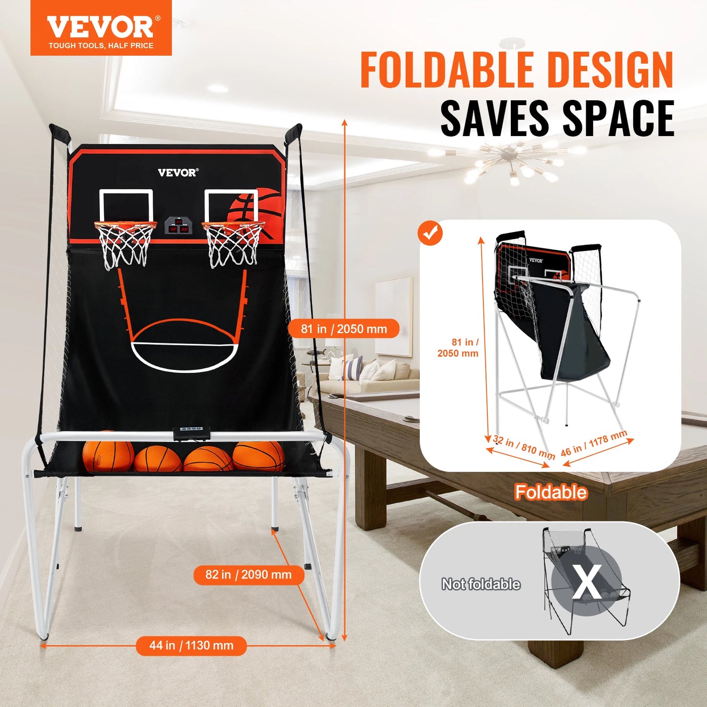 Succebuy Foldable Basketball Arcade Game 2 Player Indoor Basketball Game Home Dual Shot Sport 4 Balls 8 Game Modes for Kid Adult