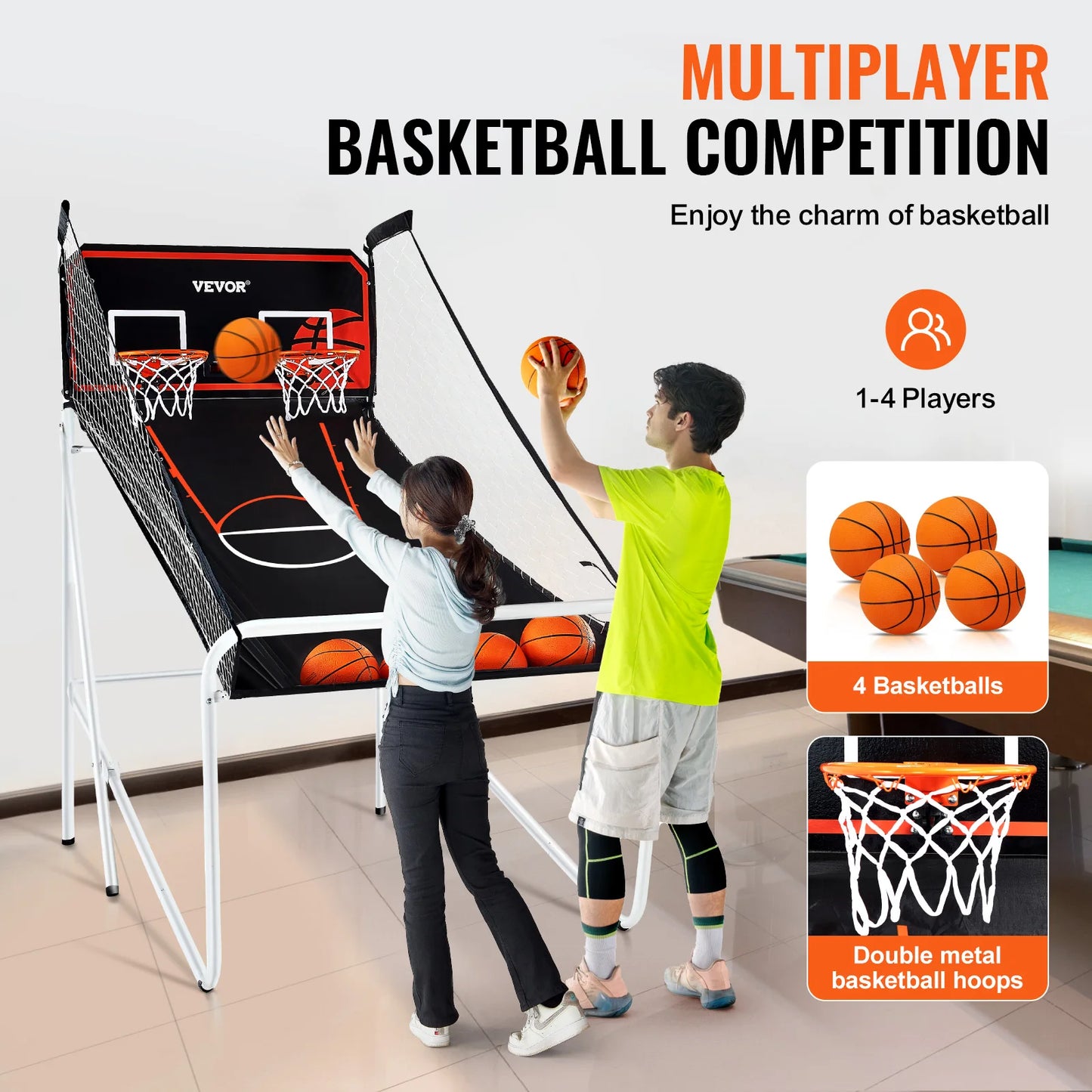 Succebuy Foldable Basketball Arcade Game 2 Player Indoor Basketball Game Home Dual Shot Sport 4 Balls 8 Game Modes for Kid Adult