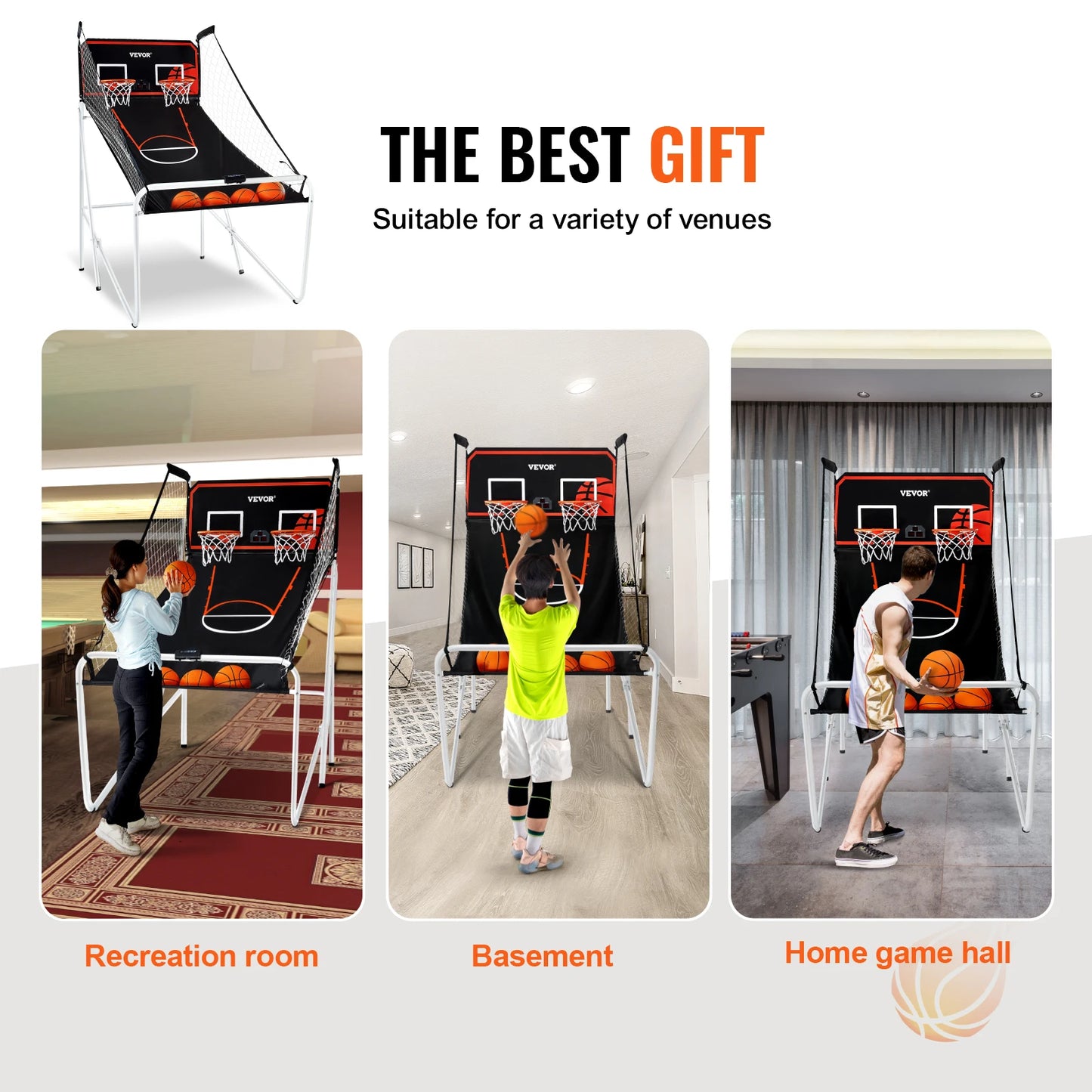Succebuy Foldable Basketball Arcade Game 2 Player Indoor Basketball Game Home Dual Shot Sport 4 Balls 8 Game Modes for Kid Adult