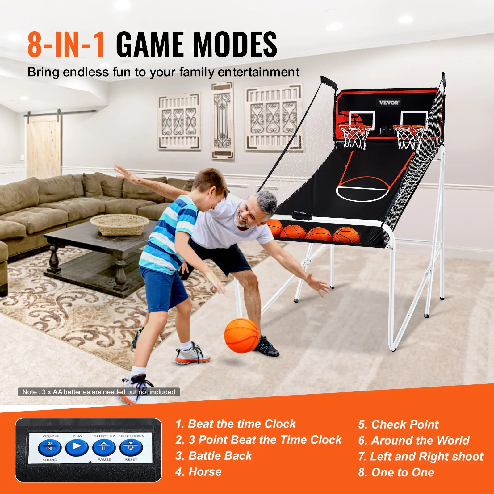 Succebuy Foldable Basketball Arcade Game 2 Player Indoor Basketball Game Home Dual Shot Sport 4 Balls 8 Game Modes for Kid Adult